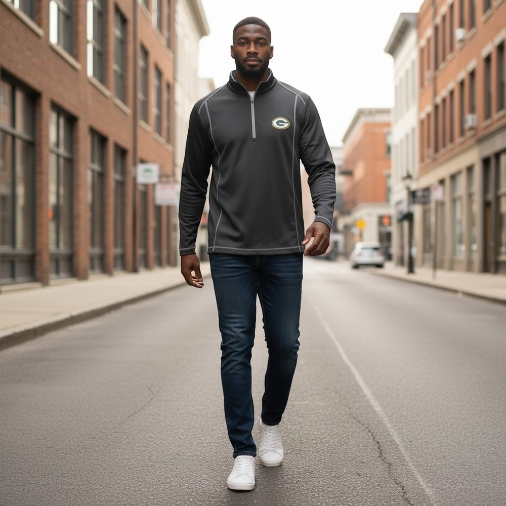 Green Bay Packers Antigua Men's M Quarter‑Zip Pullover – Gray Performance NFL